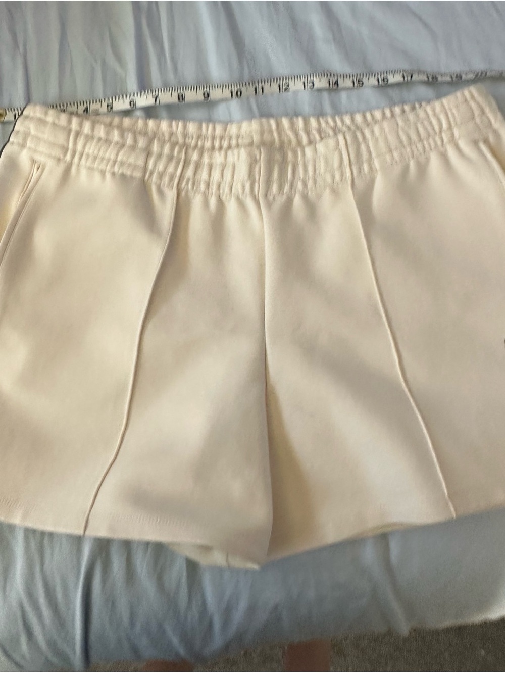 Studio Cream Pleated Elastic-Waist Athletic Shorts